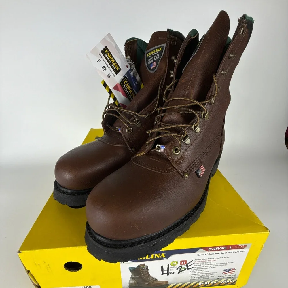 Carolina Sarge 1809 Men 8 Inch Steel Toe Work Boots Brown Leather Size 11 2E New